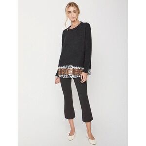 Brochu Walker Layered‎ Houndstooth Wool Cashmere Sweater Gray Sz S